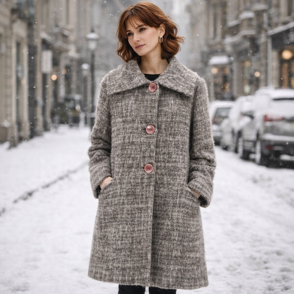 Vintage Women’s Coat Jacket Button down Wool Alpaca Mohair Gray Textured Sz 10